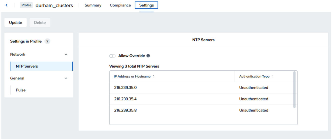 Fig01. Cluster Profile Settings from Prism Central for NTP