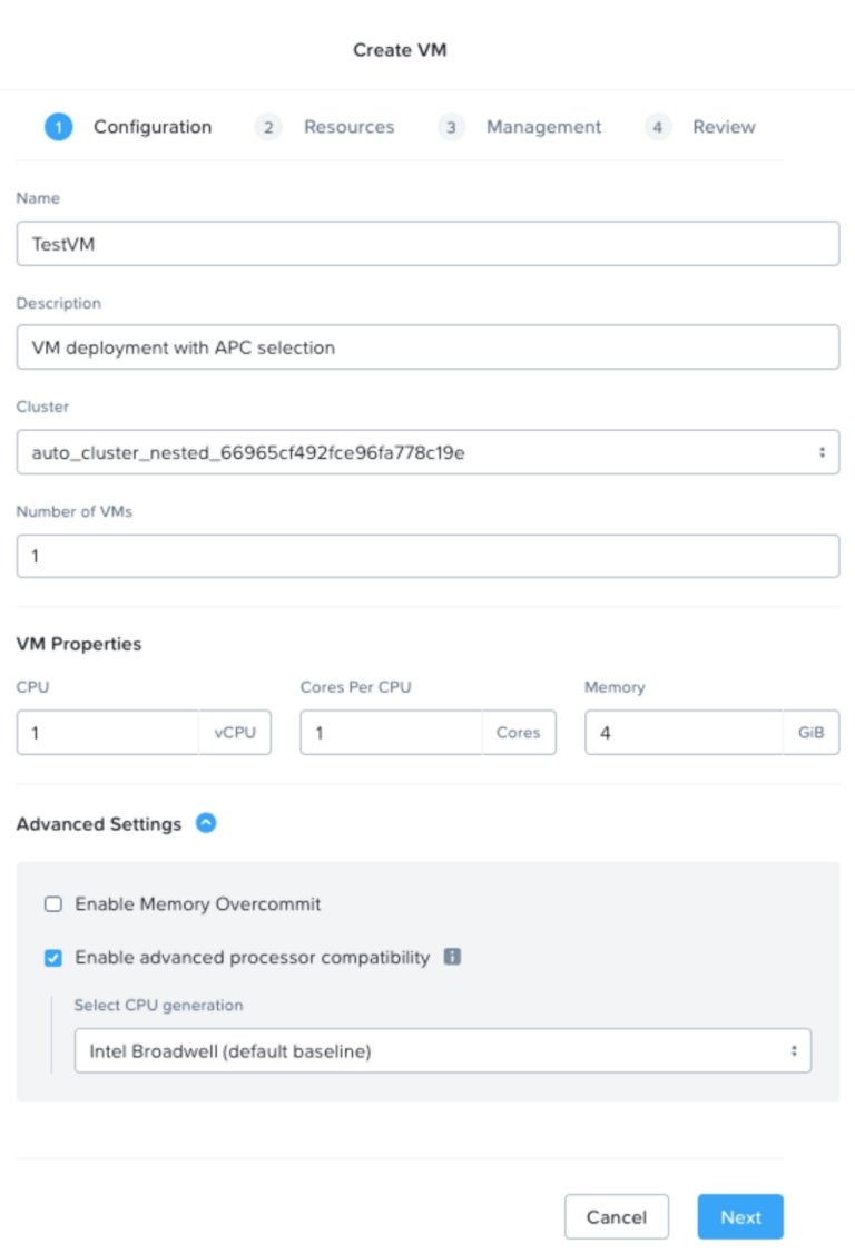 Create VM: Advanced Settings