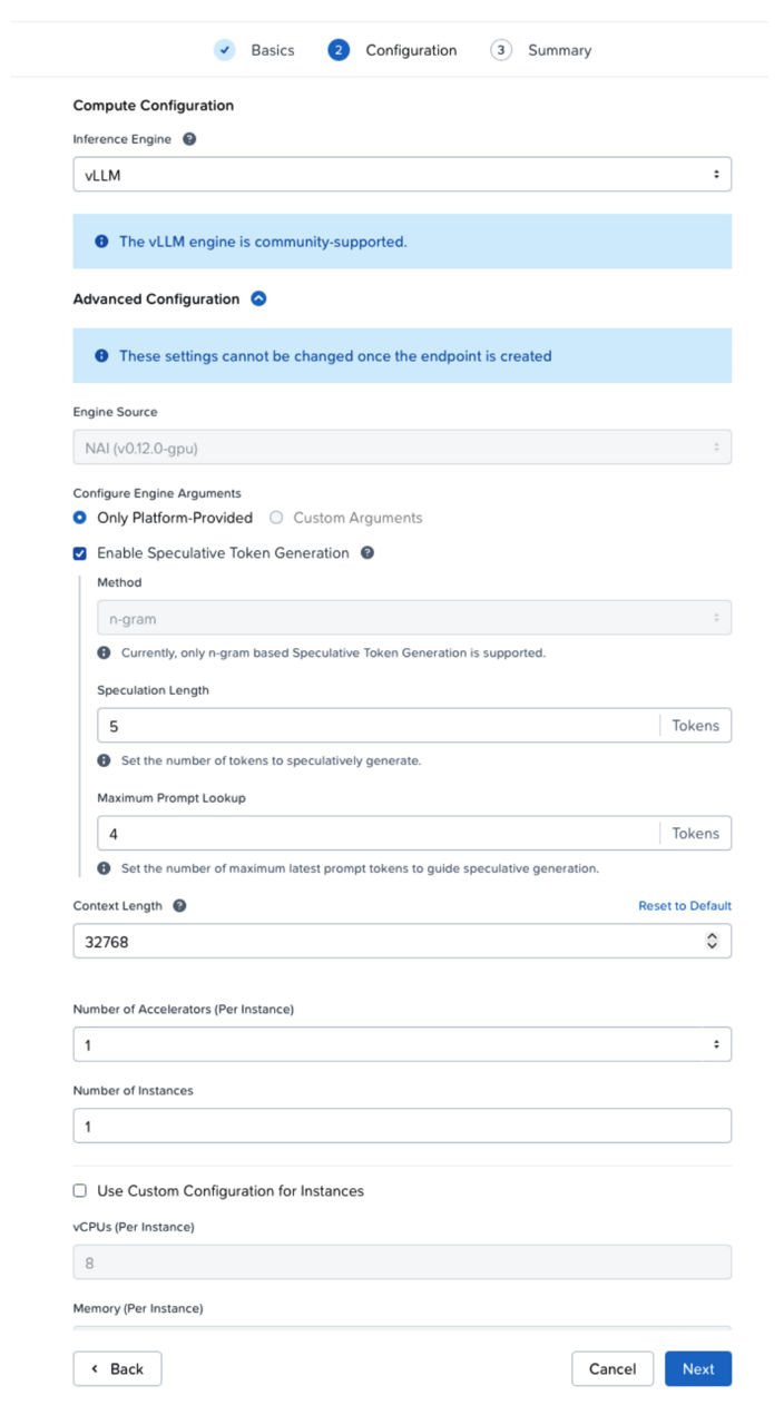 Fig 03. Endpoint Creation Pane in Nutanix Enterprise AI, Step 2