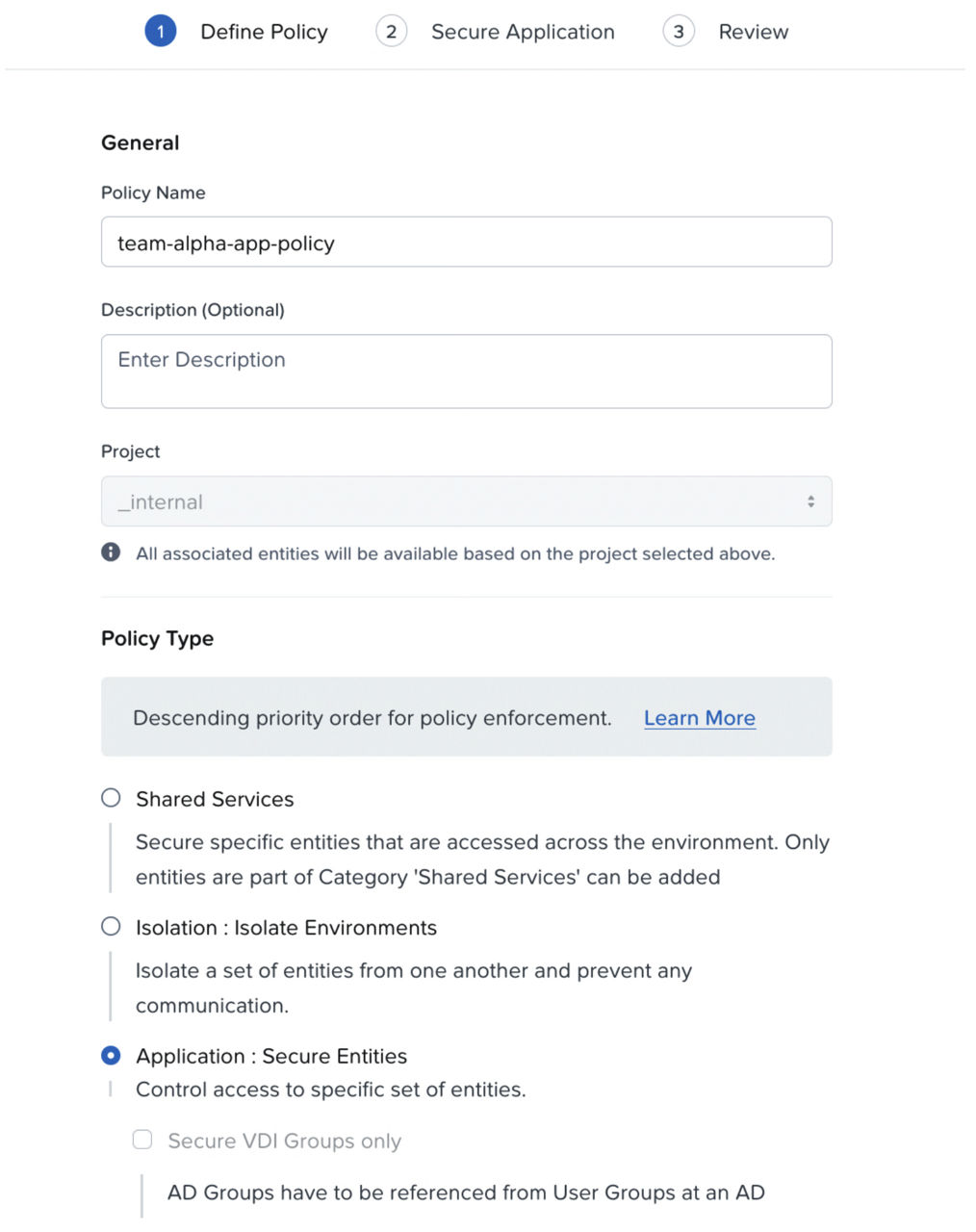 Configure the secured entities, inbound, and outbound rules