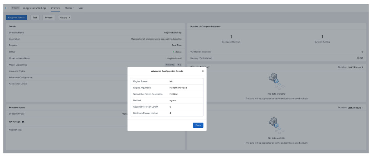 Fig 04. Nutanix Enterprise AI Endpoint Dashboard showing Advanced Configuration Details
