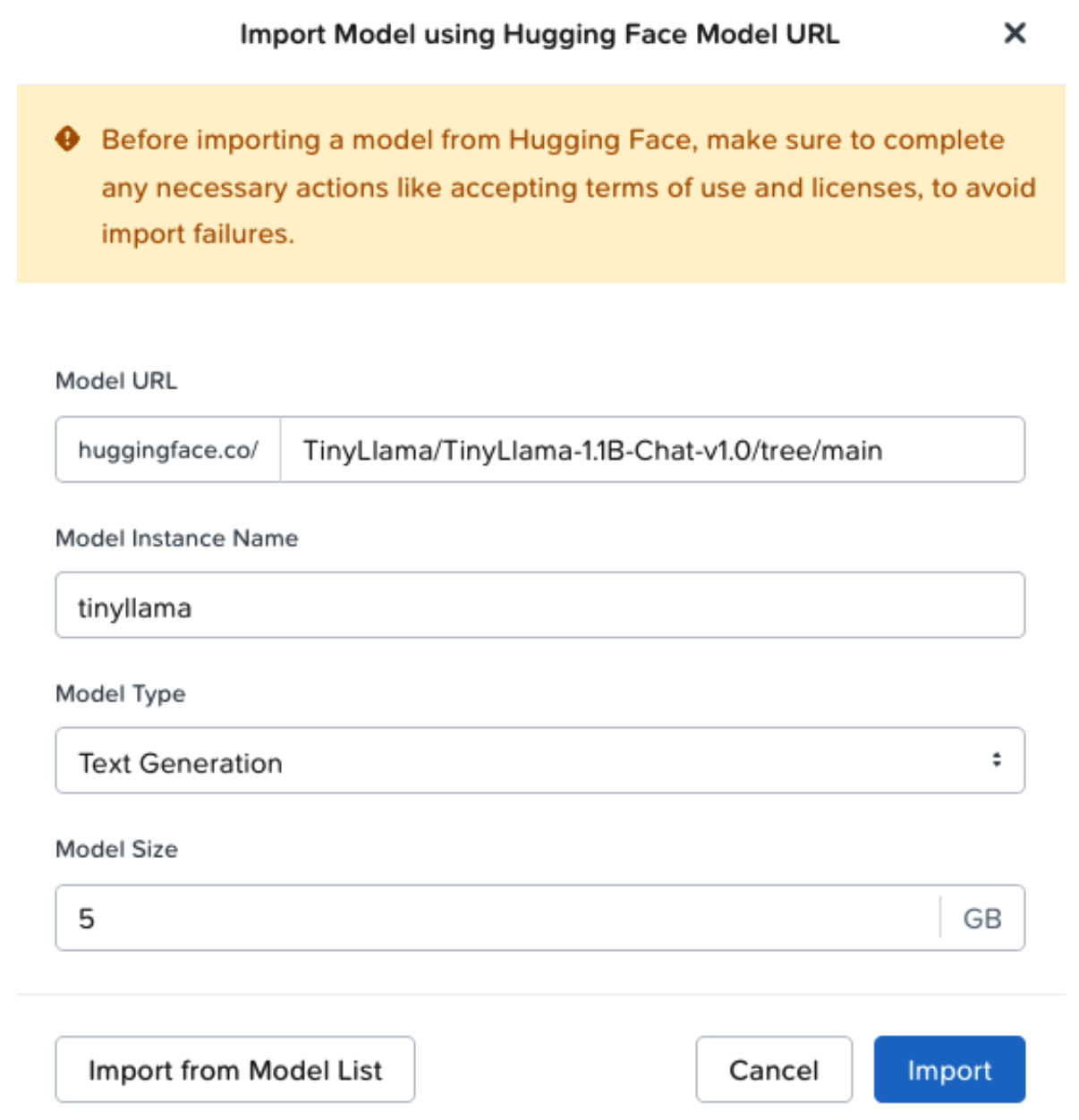 Importing a Custom Model via Hugging Face Model URL