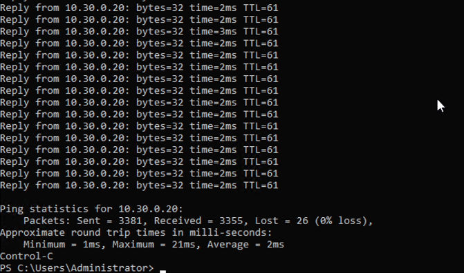 Screenshot displaying ping statistics