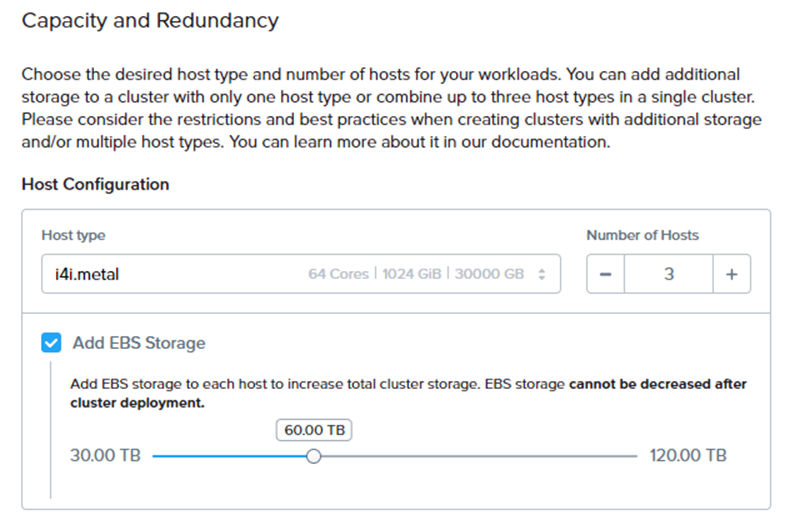 Figure 3: NC2 slider for EBS storage.