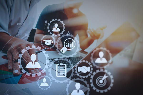 Employees create a resource pooling plan represented by various digital icons
