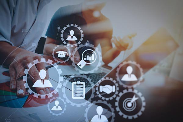 Employees create a resource pooling plan represented by various digital icons