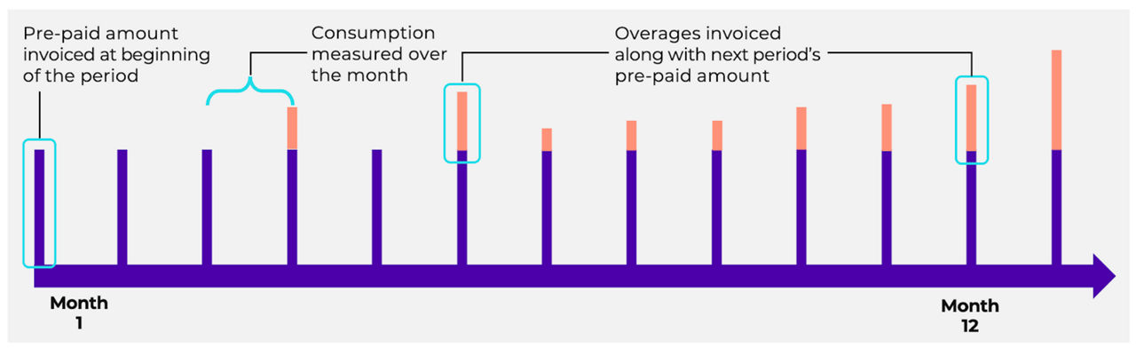 Nutanix SP consumption model with monthly advanced payment cycle shown 
