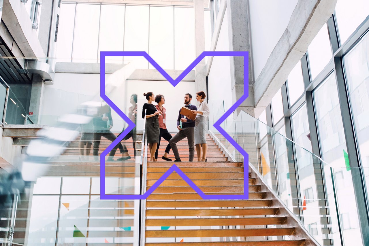 People chatting on stairways