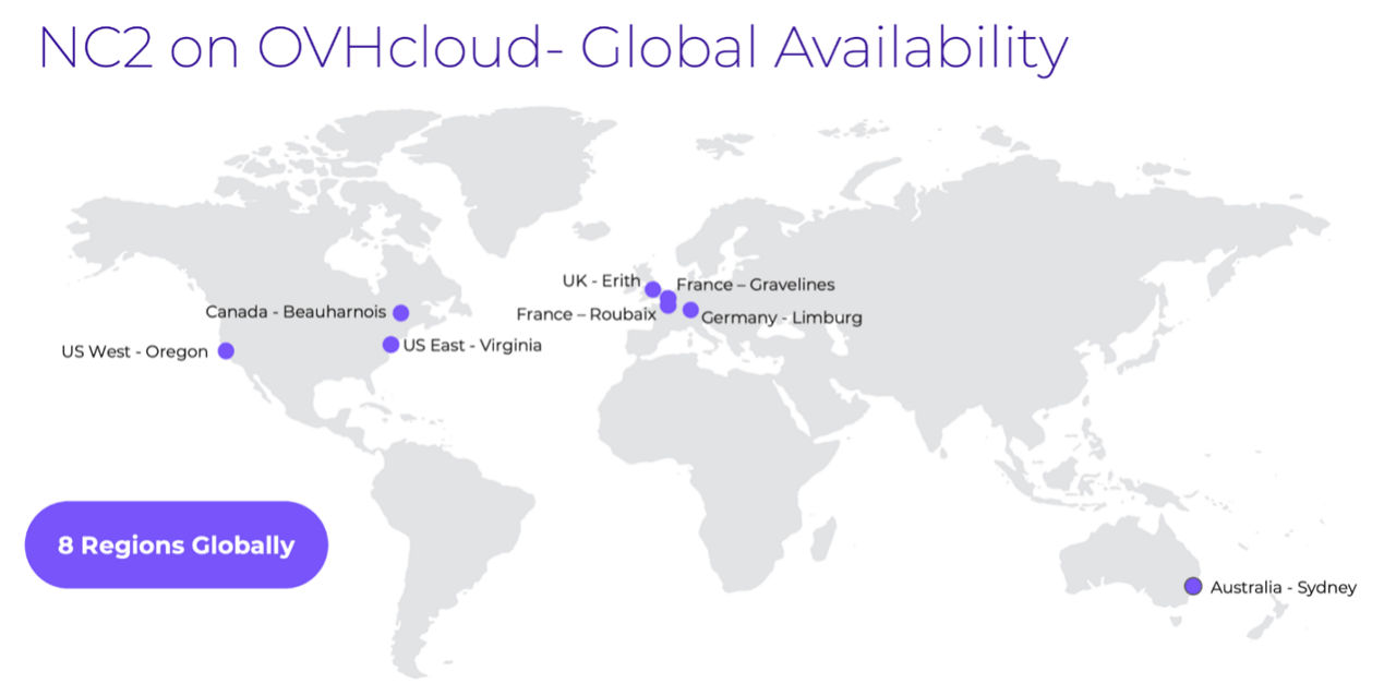 NC2 global availability across the OVHcloud regions