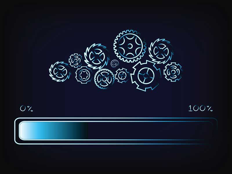 complex gearwheels mechanism with progress bar loading