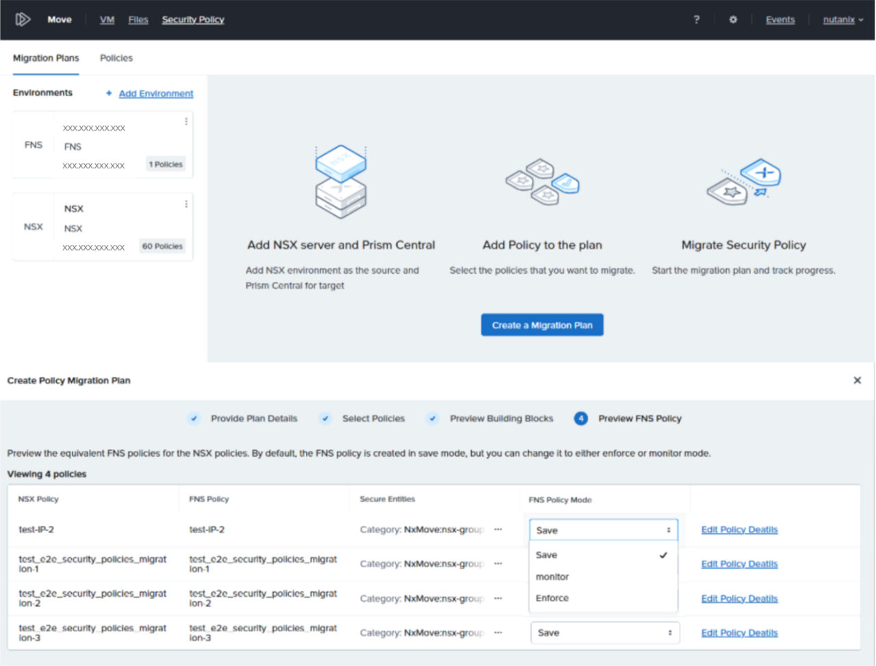 Nutanix Move: Screenshots of Move 6.0 featuring advanced networking capabilities.
