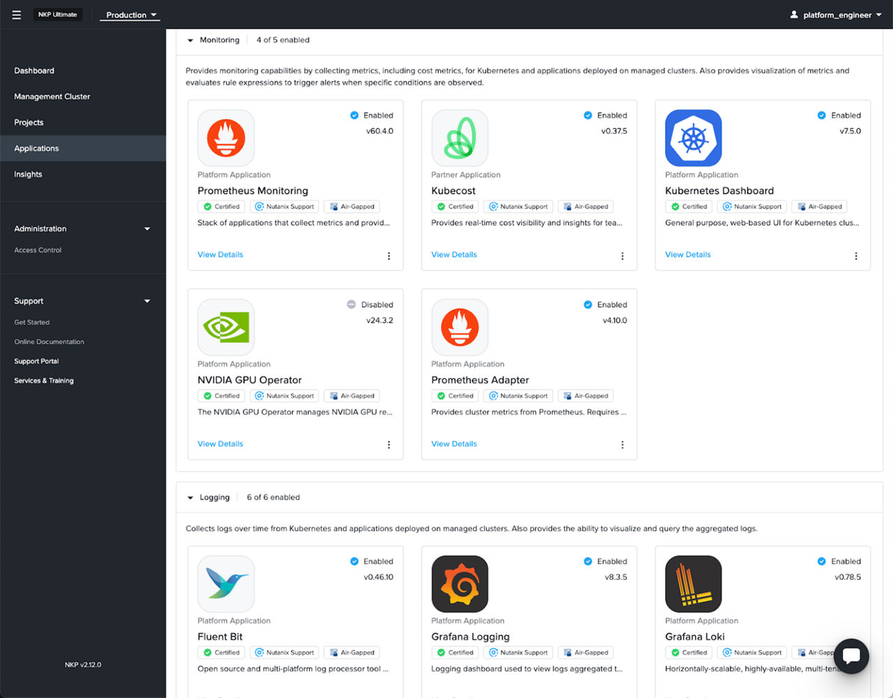 NKP の UI のスクリーンショット